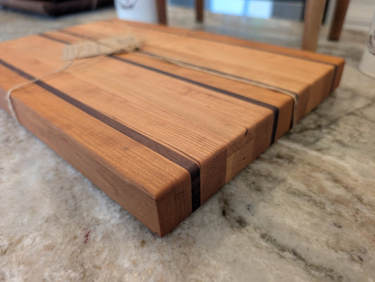 Cherry Cutting Board with Walnut Accent Stripes (#338)