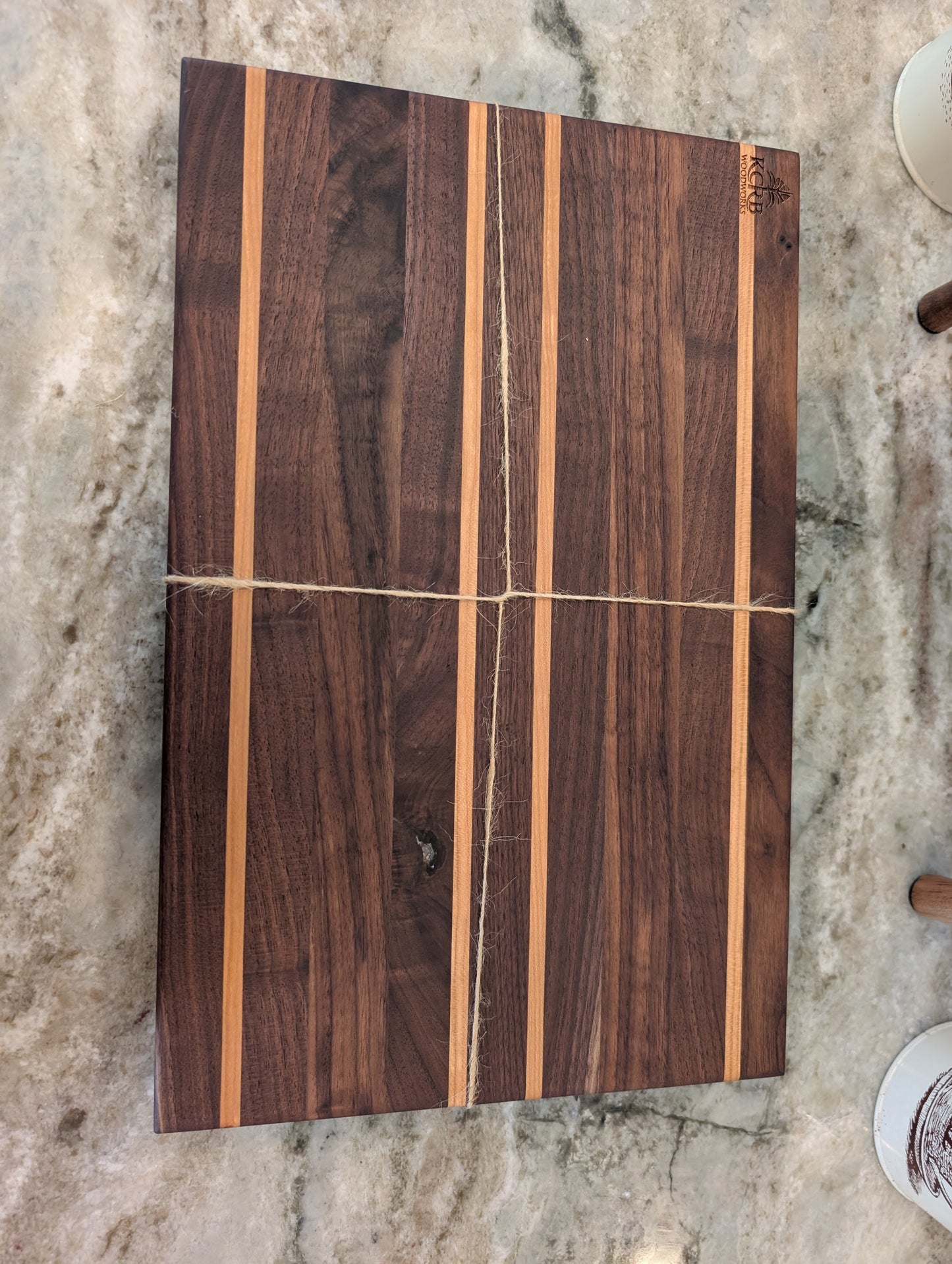 Walnut Cutting Board with Cherry Accent Stripes (#339)
