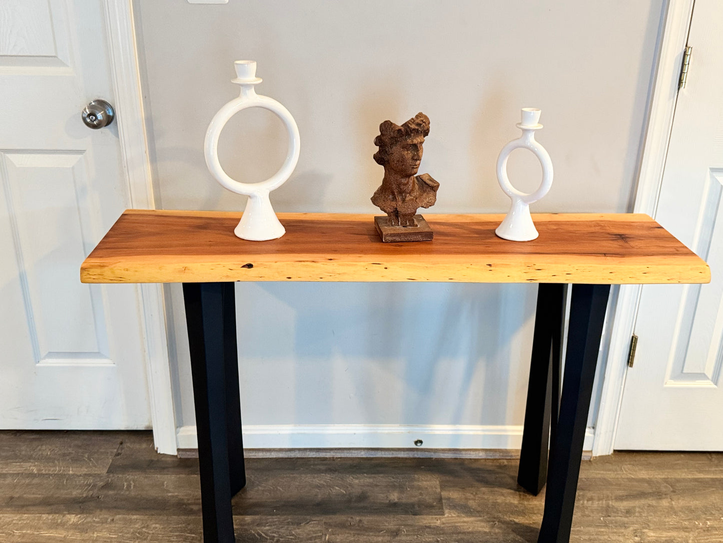 Live Edge Console Table – Patagonian Rosewood Top & Powder-Coated Steel Legs (#602)