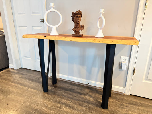 Live Edge Console Table – Patagonian Rosewood Top & Powder-Coated Steel Legs (#602)