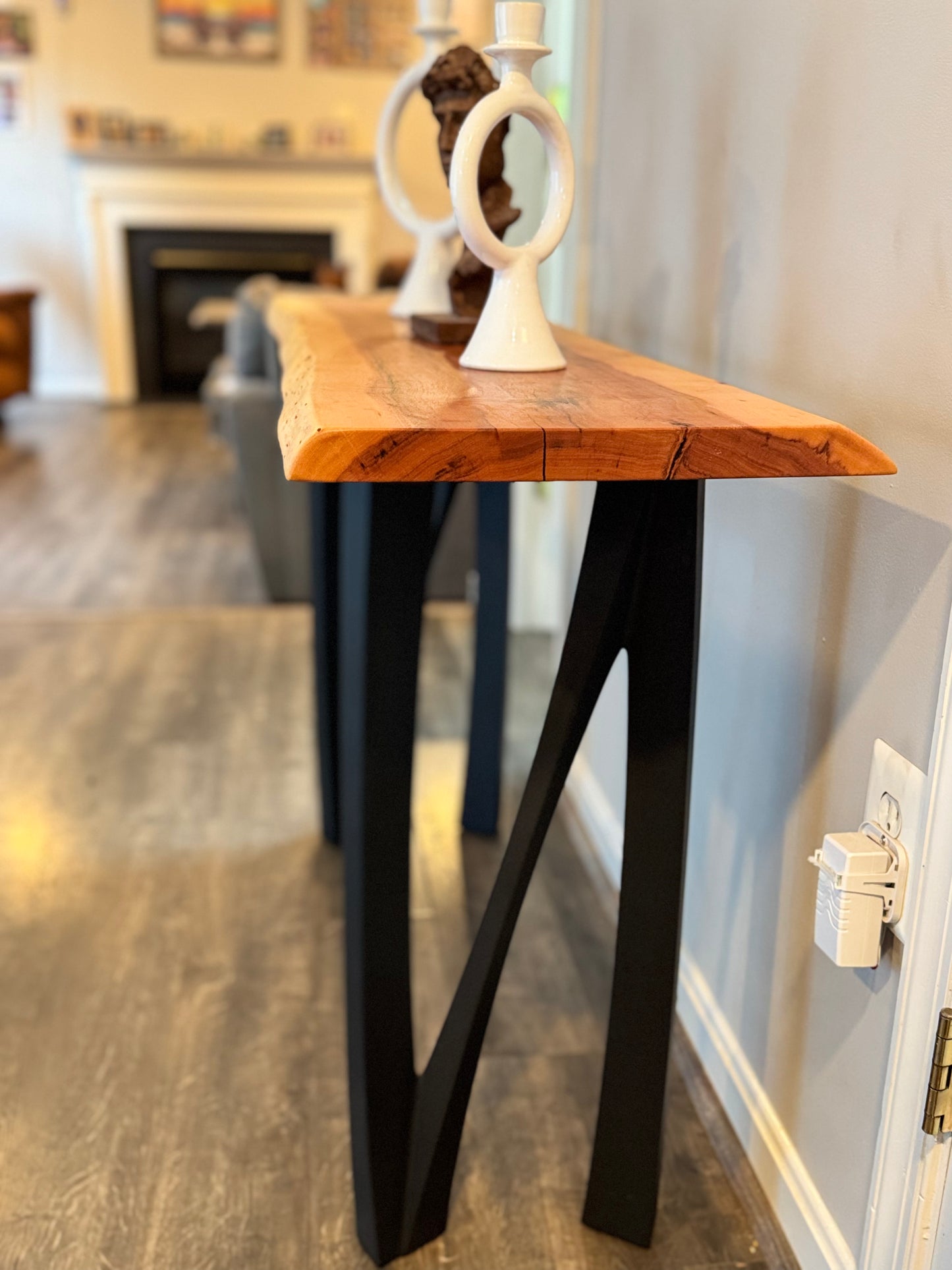 Live Edge Console Table – Patagonian Rosewood Top & Powder-Coated Steel Legs (#602)