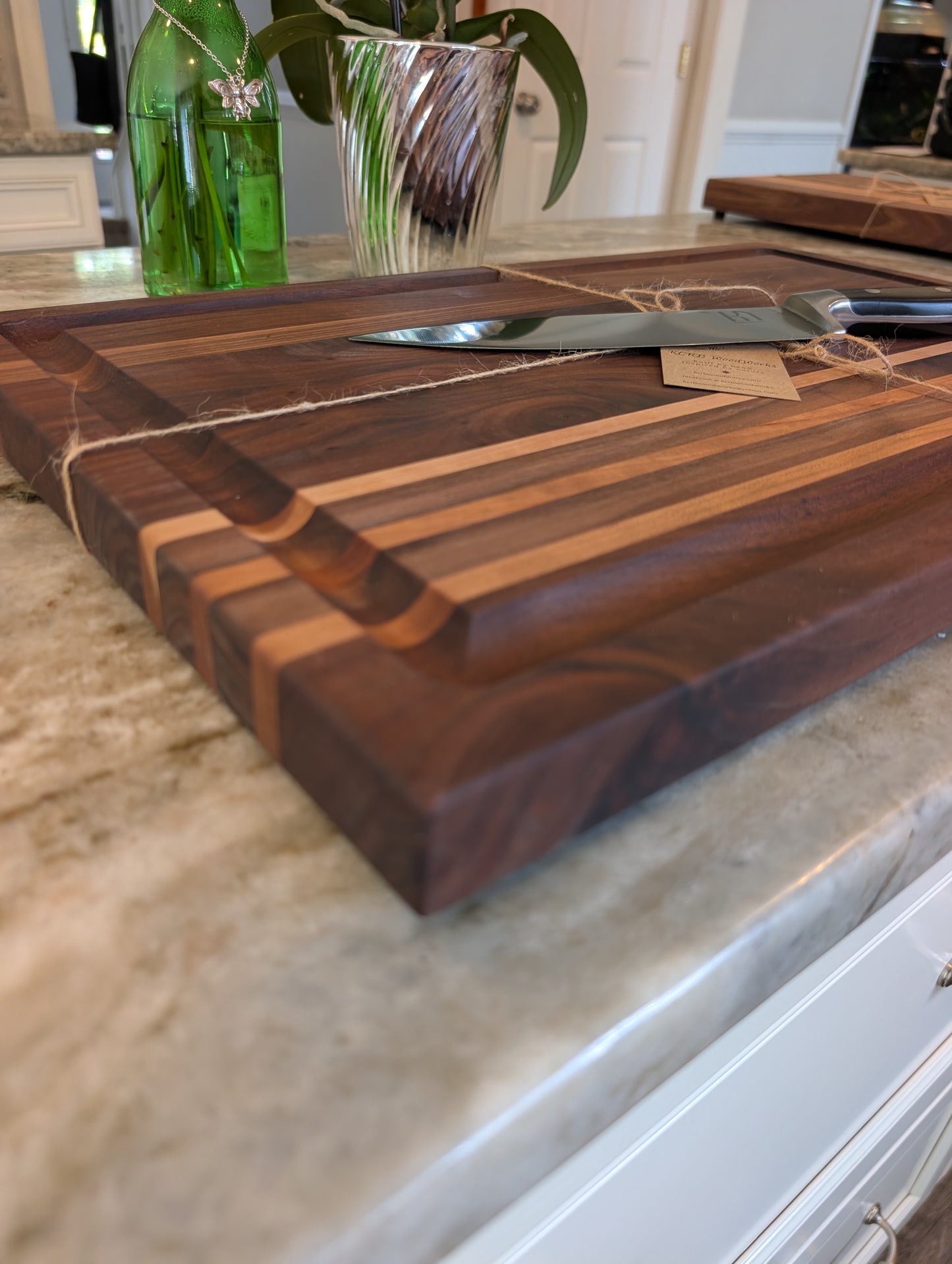 Walnut with Cherry Accent Stripes Cutting Board with juice groove (#147)