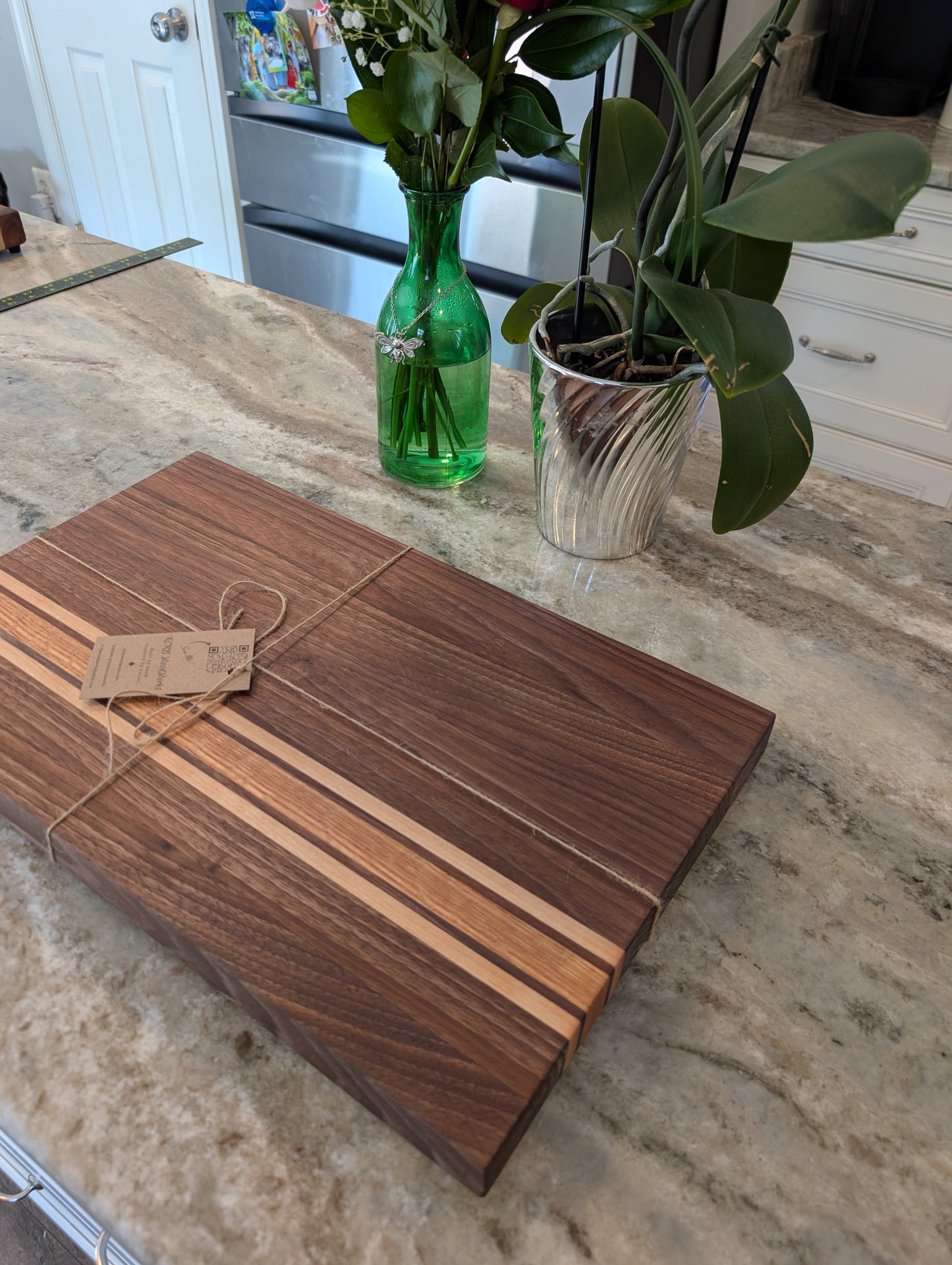 Walnut with Cherry and White Oak Accent Stripes Cutting Board (#146)
