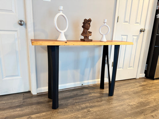 Live Edge Console Table – Patagonian Rosewood Top & Powder-Coated Steel Legs (#602)