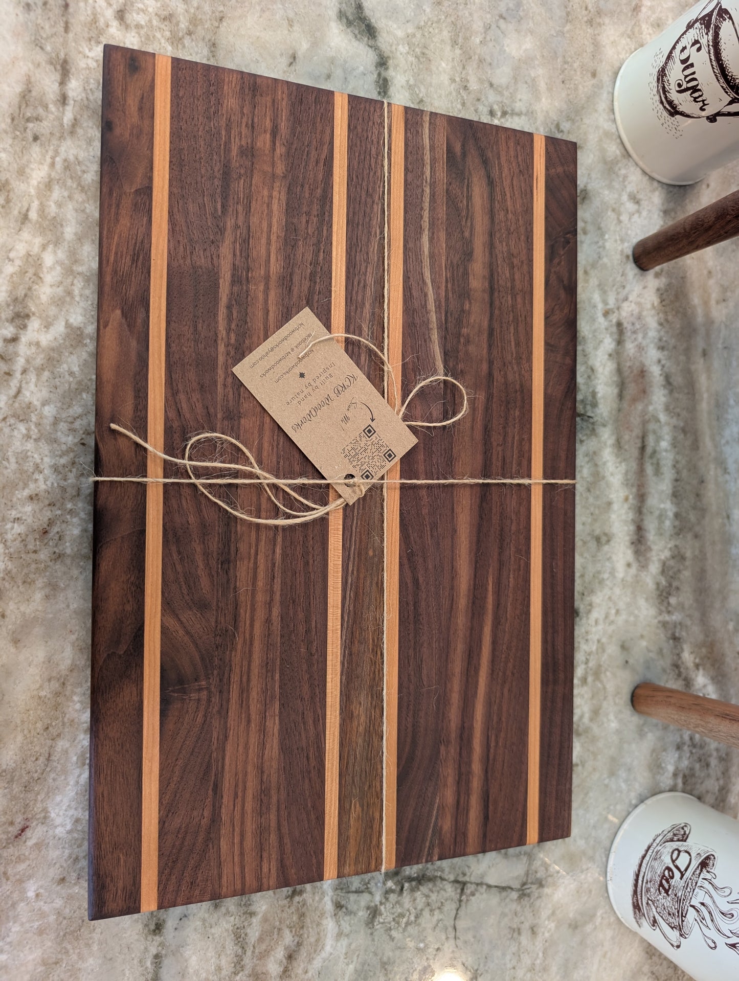 Walnut Cutting Board with Cherry Accent Stripes  (#339)