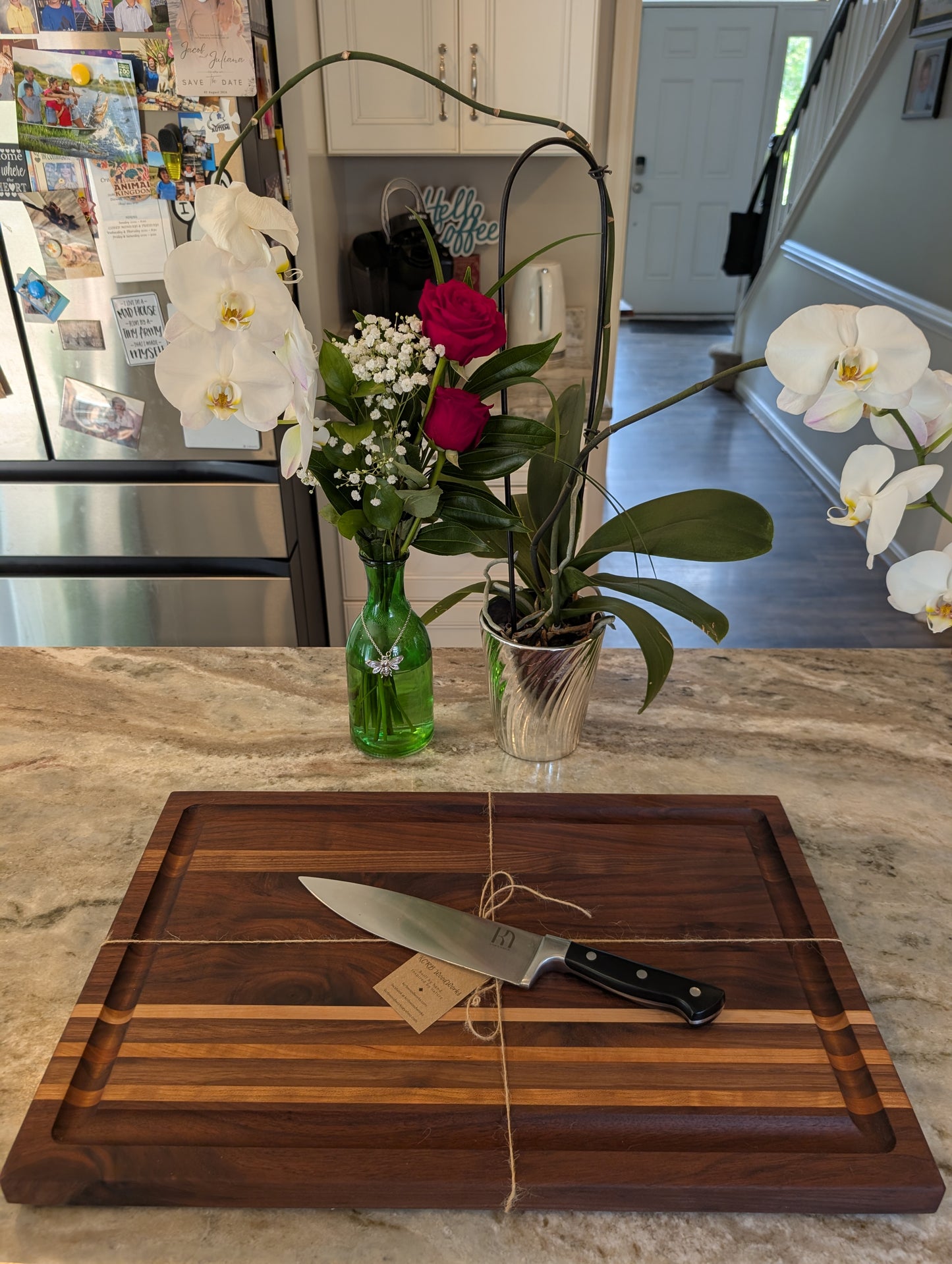 Walnut with Cherry Accent Stripes Cutting Board with juice groove (#147)