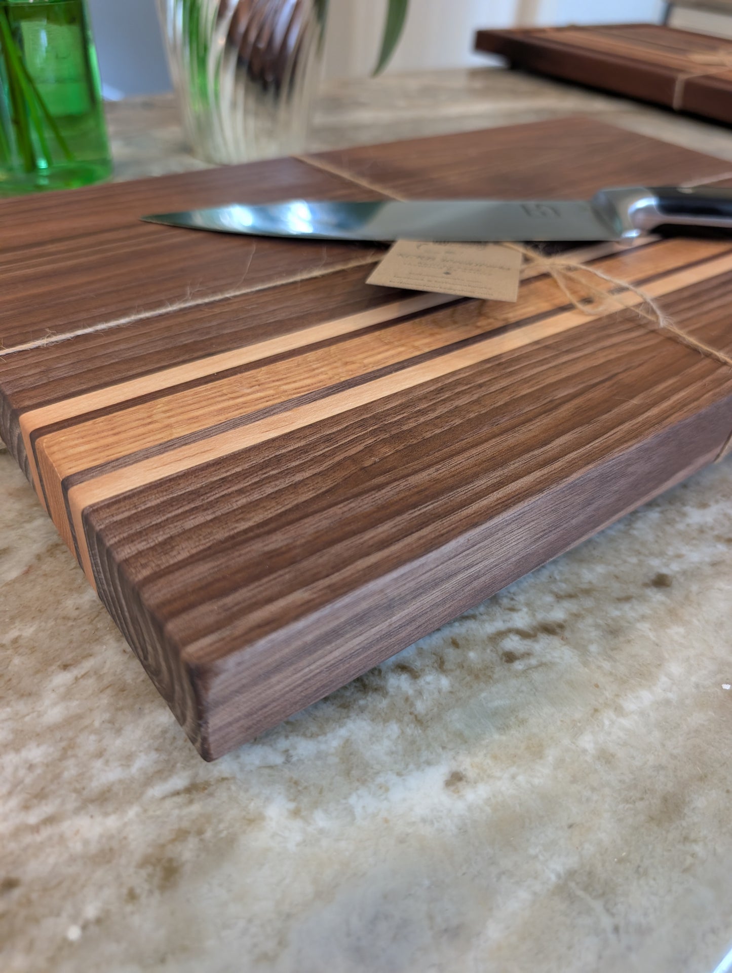 Walnut with Cherry and White Oak Accent Stripes Cutting Board (#146)