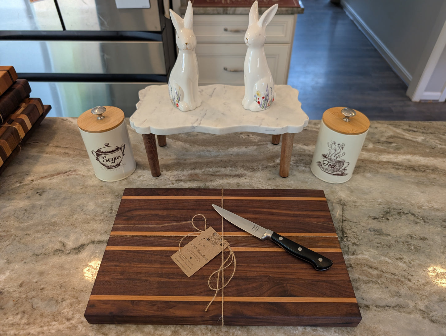 Walnut Cutting Board with Cherry Accent Stripes  (#339)