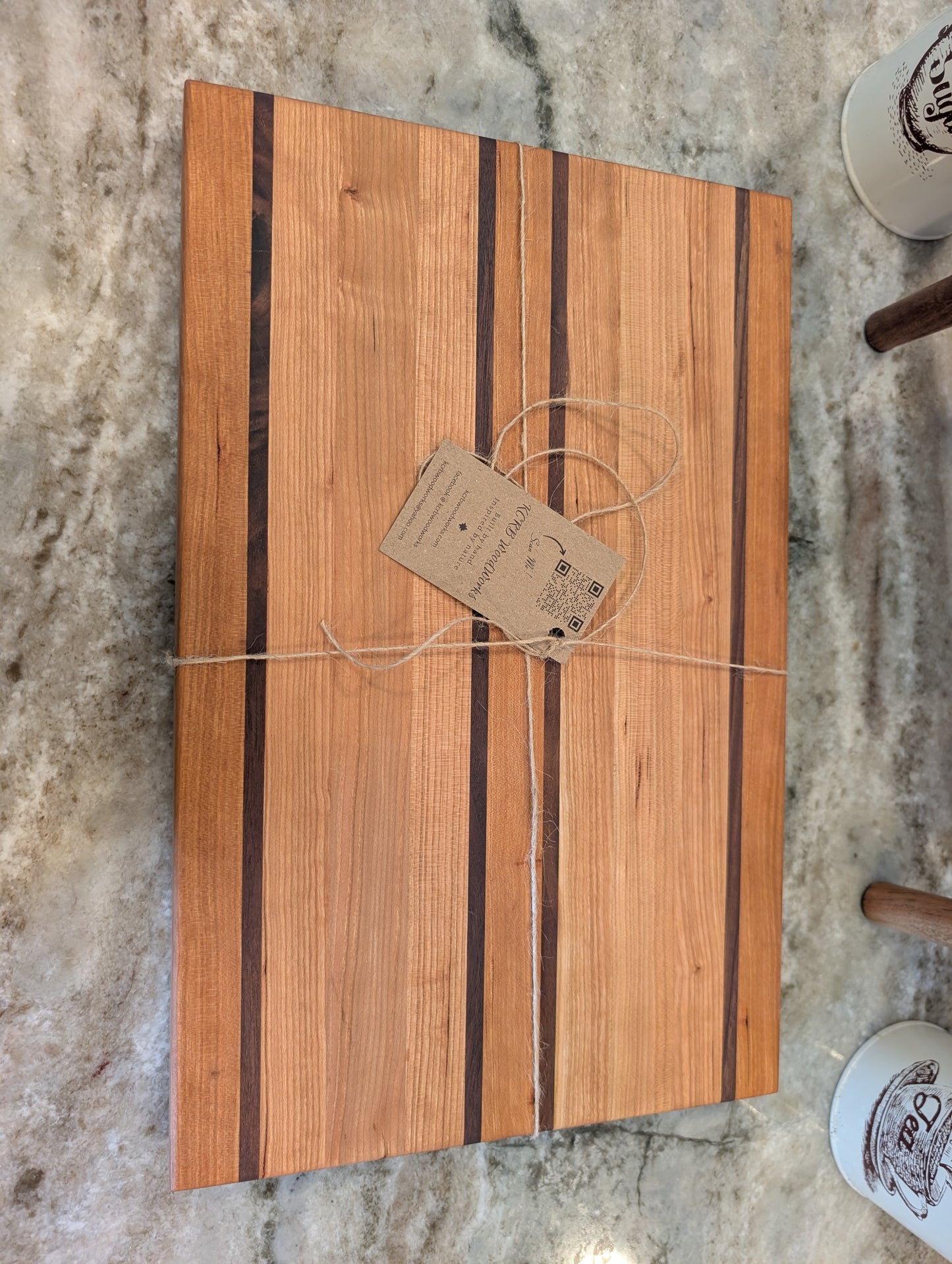 Cherry Cutting Board with Walnut Accent Stripes  (#338)