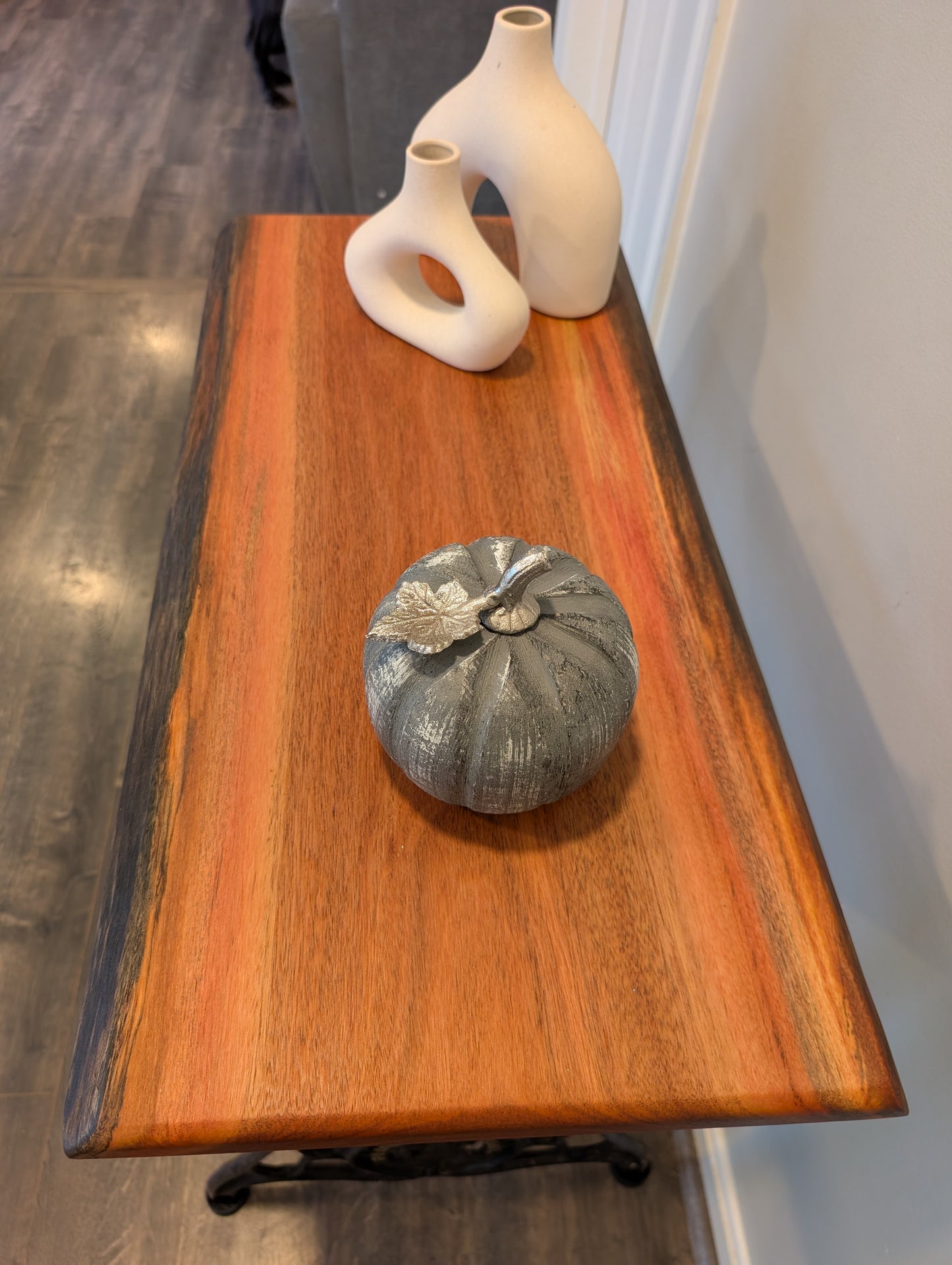 Live Edge Guatemalan Cherry Table on Antique Singer Cast Iron Base