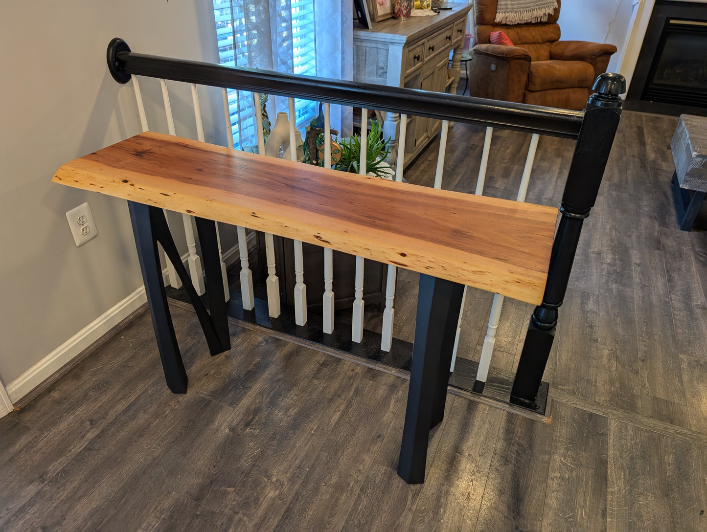 Live Edge Console Table – Patagonian Rosewood Top & Powder-Coated Steel Legs (#602)