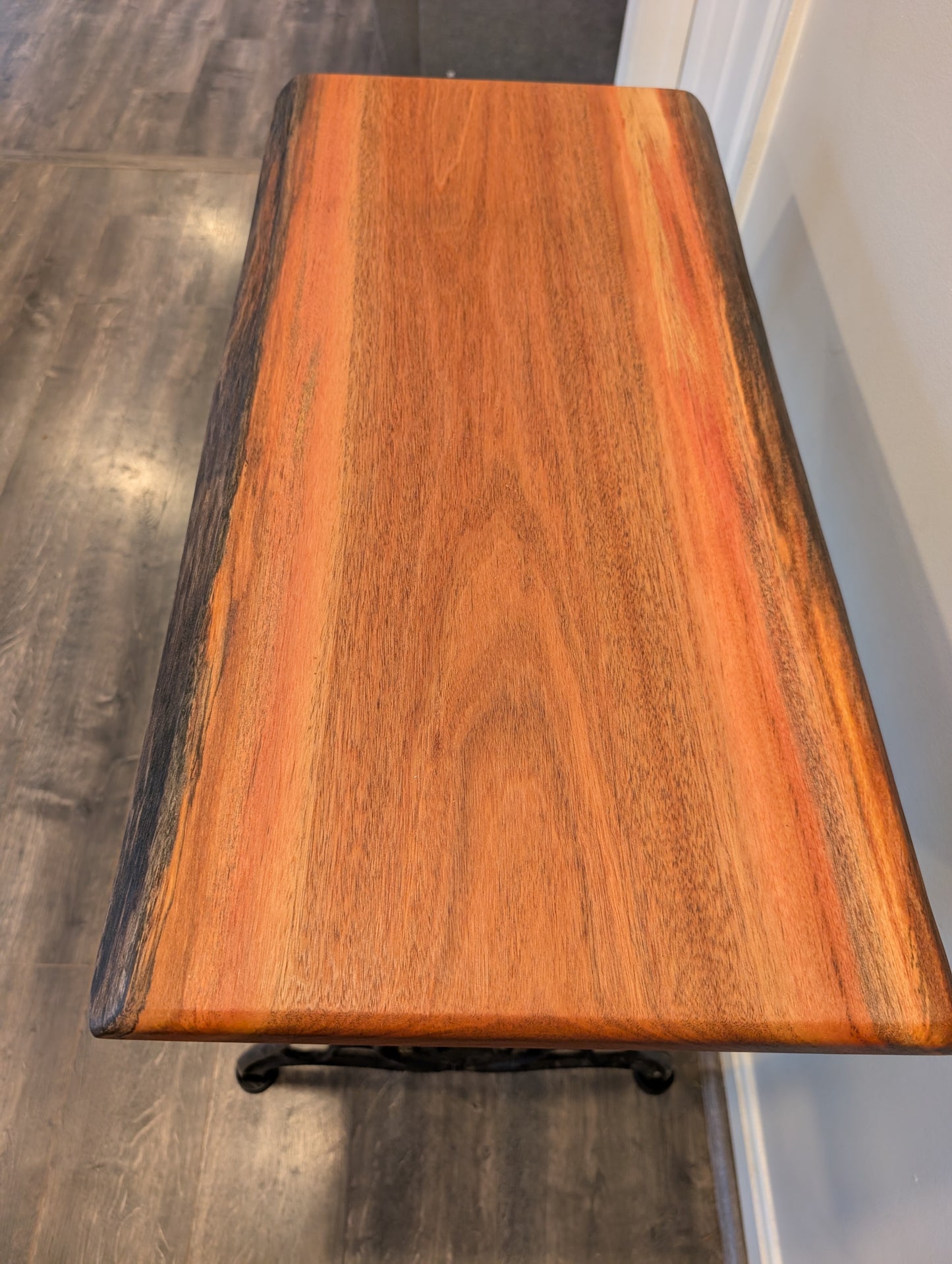 Live Edge Guatemalan Cherry Table on Antique Singer Cast Iron Base