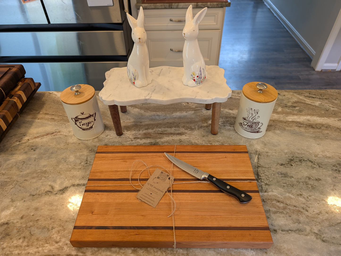 Cherry Cutting Board with Walnut Accent Stripes  (#338)