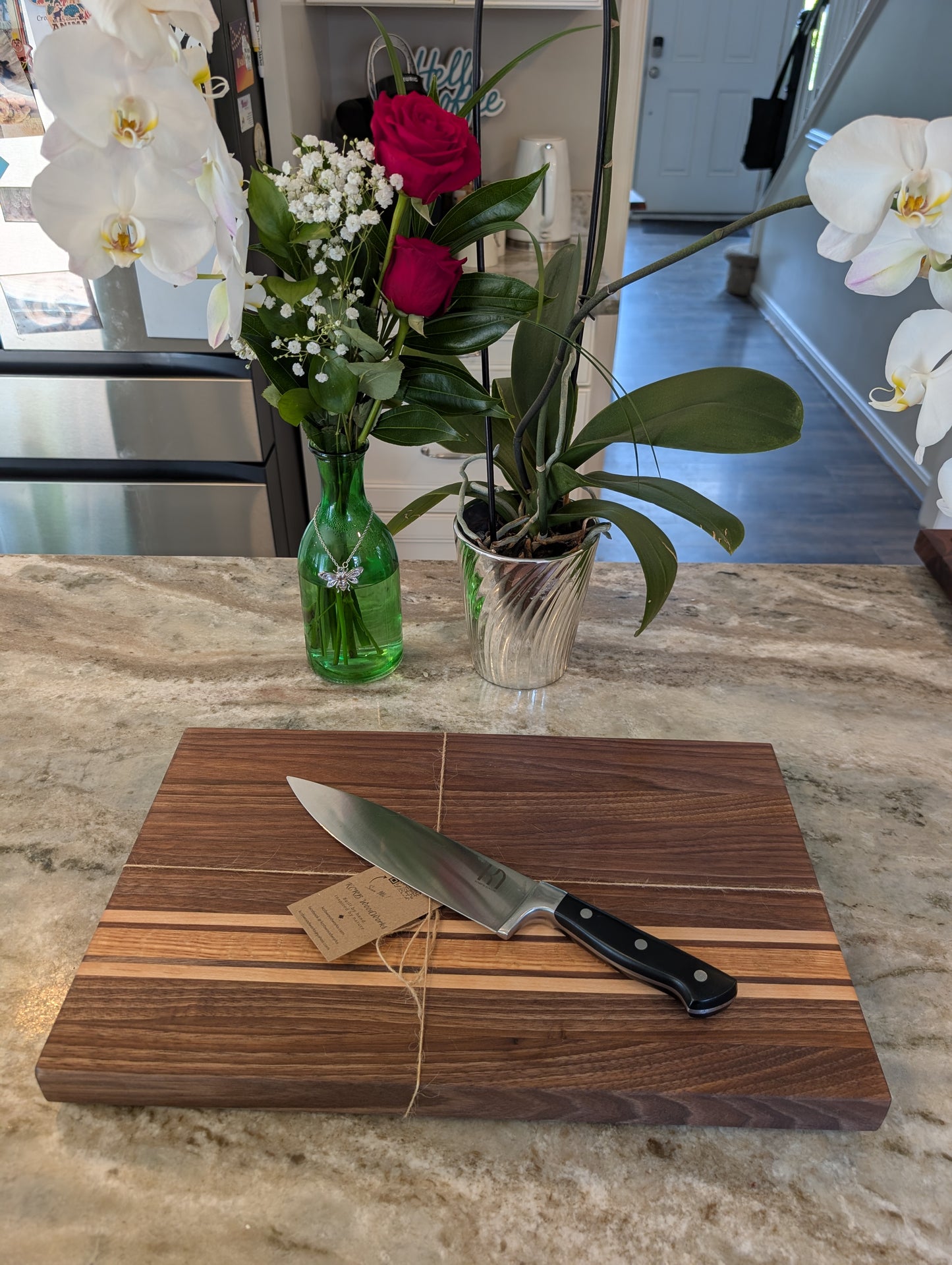 Walnut with Cherry and White Oak Accent Stripes Cutting Board (#146)